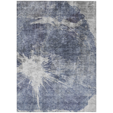 3' X 5' Navy Blue And Denim Blue Abstract Washable Indoor Outdoor Area Rug