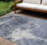 8' X 10' Navy Blue And Denim Blue Abstract Washable Indoor Outdoor Area Rug