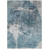 8' X 10' Teal Blue Navy Blue And Gray Abstract Washable Indoor Outdoor Area Rug