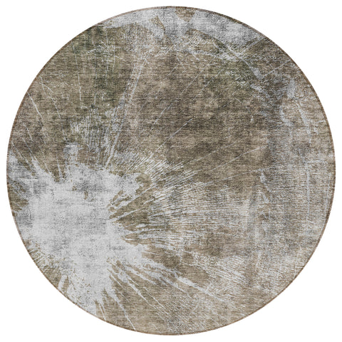 8' Taupe Brown And Beige Round Abstract Washable Indoor Outdoor Area Rug
