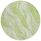 8' Green And Ivory Round Abstract Washable Indoor Outdoor Area Rug