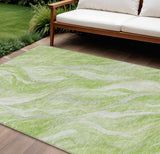 8' X 10' Green And Ivory Abstract Washable Indoor Outdoor Area Rug