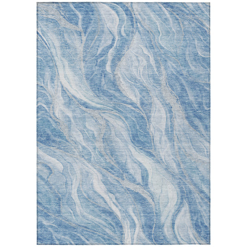 3' X 5' Denim Blue And Sky Blue Abstract Washable Indoor Outdoor Area Rug