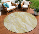 8' Gold Beige And Ivory Round Abstract Washable Indoor Outdoor Area Rug