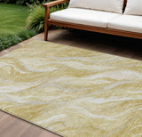 8' X 10' Gold Beige And Ivory Abstract Washable Indoor Outdoor Area Rug