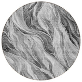 8' Gray Charcoal And Ivory Round Abstract Washable Indoor Outdoor Area Rug
