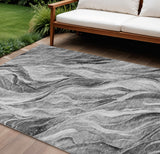 8' X 10' Gray Charcoal And Ivory Abstract Washable Indoor Outdoor Area Rug