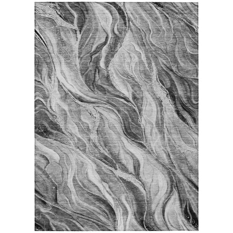 8' X 10' Gray Charcoal And Ivory Abstract Washable Indoor Outdoor Area Rug