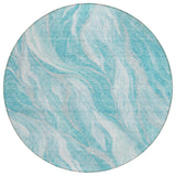 8' Teal Blue Aqua And Ivory Round Abstract Washable Indoor Outdoor Area Rug