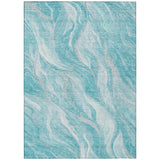 8' X 10' Teal Blue Aqua And Ivory Abstract Washable Indoor Outdoor Area Rug
