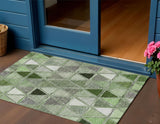 3' X 5' Green And Fern Green Geometric Washable Indoor Outdoor Area Rug