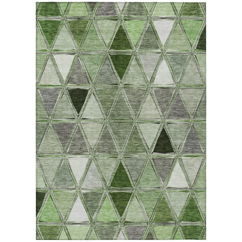 5' X 8' Green And Fern Green Geometric Washable Indoor Outdoor Area Rug