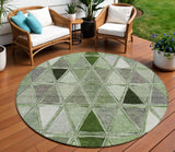 8' Green And Fern Green Round Geometric Washable Indoor Outdoor Area Rug