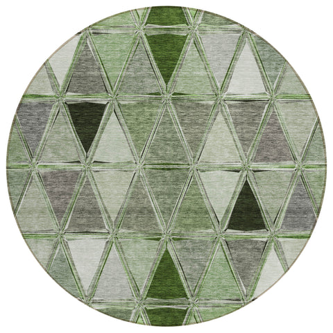8' Green And Fern Green Round Geometric Washable Indoor Outdoor Area Rug