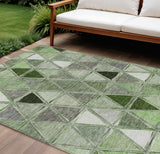 8' X 10' Green And Fern Green Geometric Washable Indoor Outdoor Area Rug