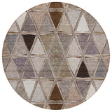 8' Brown Beige And Khaki Round Geometric Washable Indoor Outdoor Area Rug
