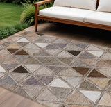8' X 10' Brown Beige And Khaki Geometric Washable Indoor Outdoor Area Rug