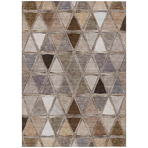 8' X 10' Brown Beige And Khaki Geometric Washable Indoor Outdoor Area Rug