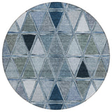 8' Denim Blue And Sky Blue Round Geometric Washable Indoor Outdoor Area Rug