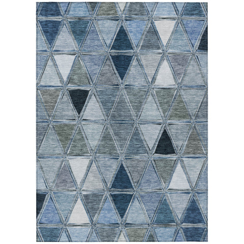 8' X 10' Denim Blue And Sky Blue Geometric Washable Indoor Outdoor Area Rug