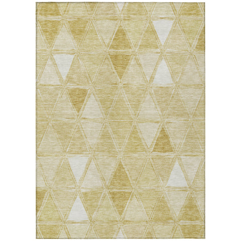5' X 8' Gold Wheat And Ivory Geometric Washable Indoor Outdoor Area Rug