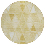 8' Gold Wheat And Ivory Round Geometric Washable Indoor Outdoor Area Rug