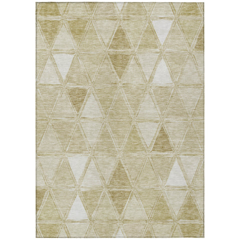 5' X 8' Khaki Beige And Tan Geometric Washable Indoor Outdoor Area Rug