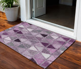 3' X 5' Merlot Purple And Lavender Geometric Washable Indoor Outdoor Area Rug