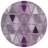 8' Merlot Purple And Lavender Round Geometric Washable Indoor Outdoor Area Rug