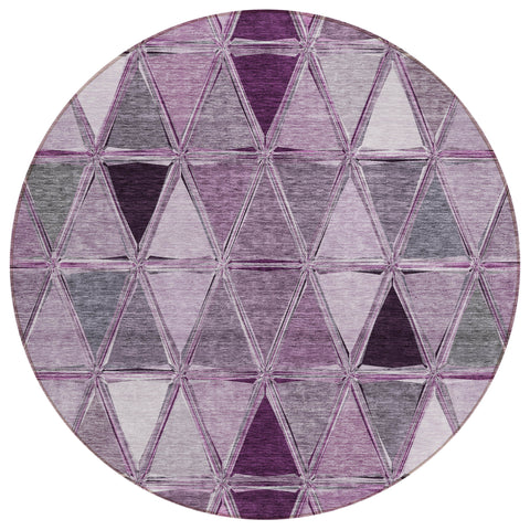 8' Merlot Purple And Lavender Round Geometric Washable Indoor Outdoor Area Rug
