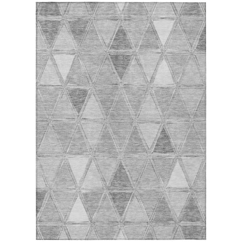3' X 5' Gray Silver And Ivory Geometric Washable Indoor Outdoor Area Rug