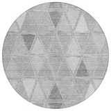 8' Gray Silver And Ivory Round Geometric Washable Indoor Outdoor Area Rug