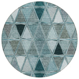 8' Teal Blue Aqua And Gray Round Geometric Washable Indoor Outdoor Area Rug