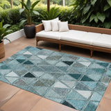 8' X 10' Teal Blue Aqua And Gray Geometric Washable Indoor Outdoor Area Rug