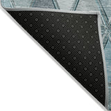 8' X 10' Teal Blue Aqua And Gray Geometric Washable Indoor Outdoor Area Rug