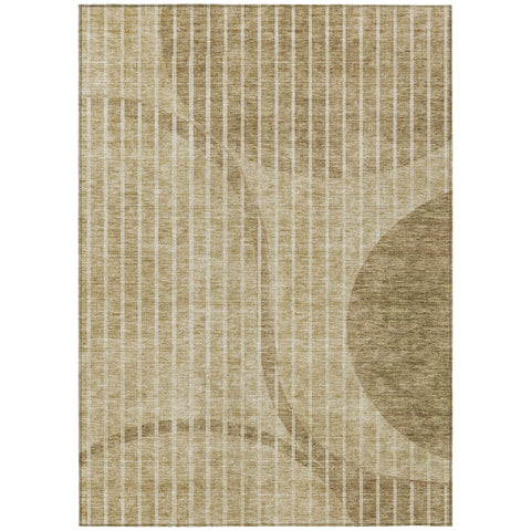 5' X 8' Brown Taupe And Ivory Striped Washable Indoor Outdoor Area Rug