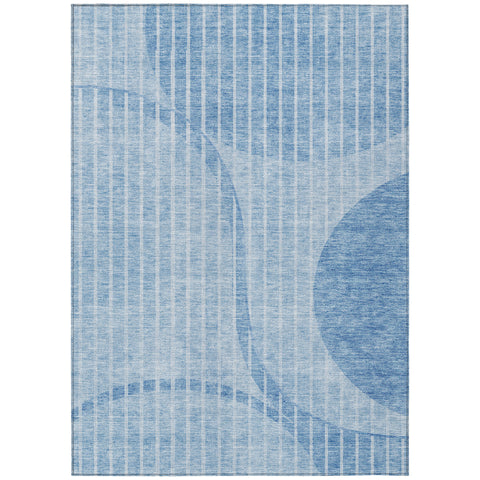 3' X 5' Denim Blue And Sky Blue Striped Washable Indoor Outdoor Area Rug