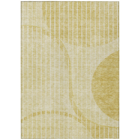 5' X 8' Gold Wheat And Ivory Striped Washable Indoor Outdoor Area Rug
