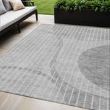 5' X 8' Gray Silver And Ivory Striped Washable Indoor Outdoor Area Rug