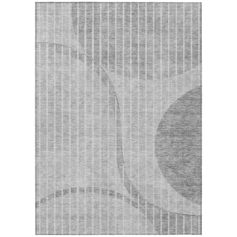 5' X 8' Gray Silver And Ivory Striped Washable Indoor Outdoor Area Rug