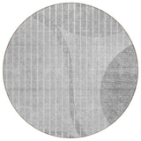 8' Gray Silver And Ivory Round Striped Washable Indoor Outdoor Area Rug