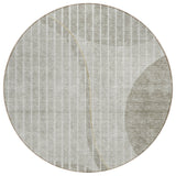 8' Taupe Beige And Ivory Round Striped Washable Indoor Outdoor Area Rug