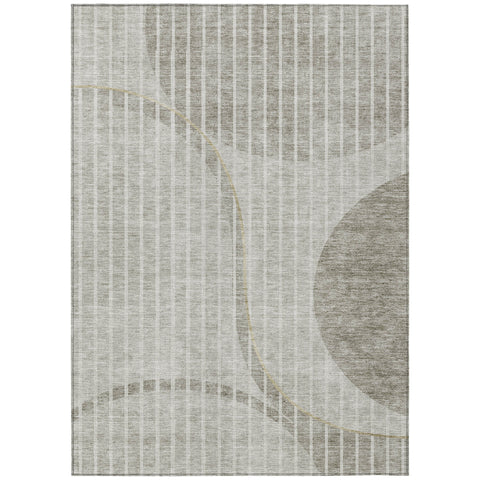 8' X 10' Taupe Beige And Ivory Striped Washable Indoor Outdoor Area Rug