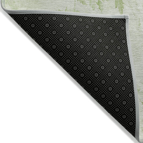 5' X 8' Green And Ivory Floral Washable Indoor Outdoor Area Rug