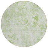 8' Green And Ivory Round Floral Washable Indoor Outdoor Area Rug