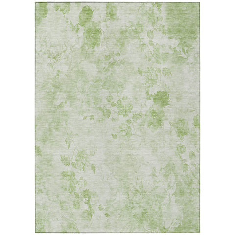 8' X 10' Green And Ivory Floral Washable Indoor Outdoor Area Rug