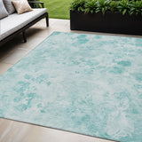 5' X 8' Aqua Teal Blue And Ivory Floral Washable Indoor Outdoor Area Rug