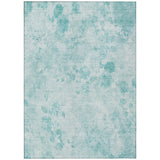 8' X 10' Aqua Teal Blue And Ivory Floral Washable Indoor Outdoor Area Rug