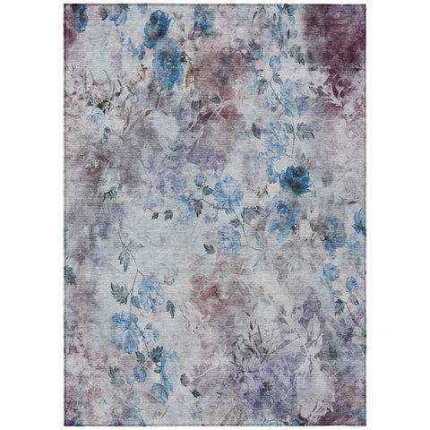 3' X 5' Navy Blue And Sky Blue Floral Washable Indoor Outdoor Area Rug