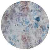 8' Navy Blue And Sky Blue Round Floral Washable Indoor Outdoor Area Rug